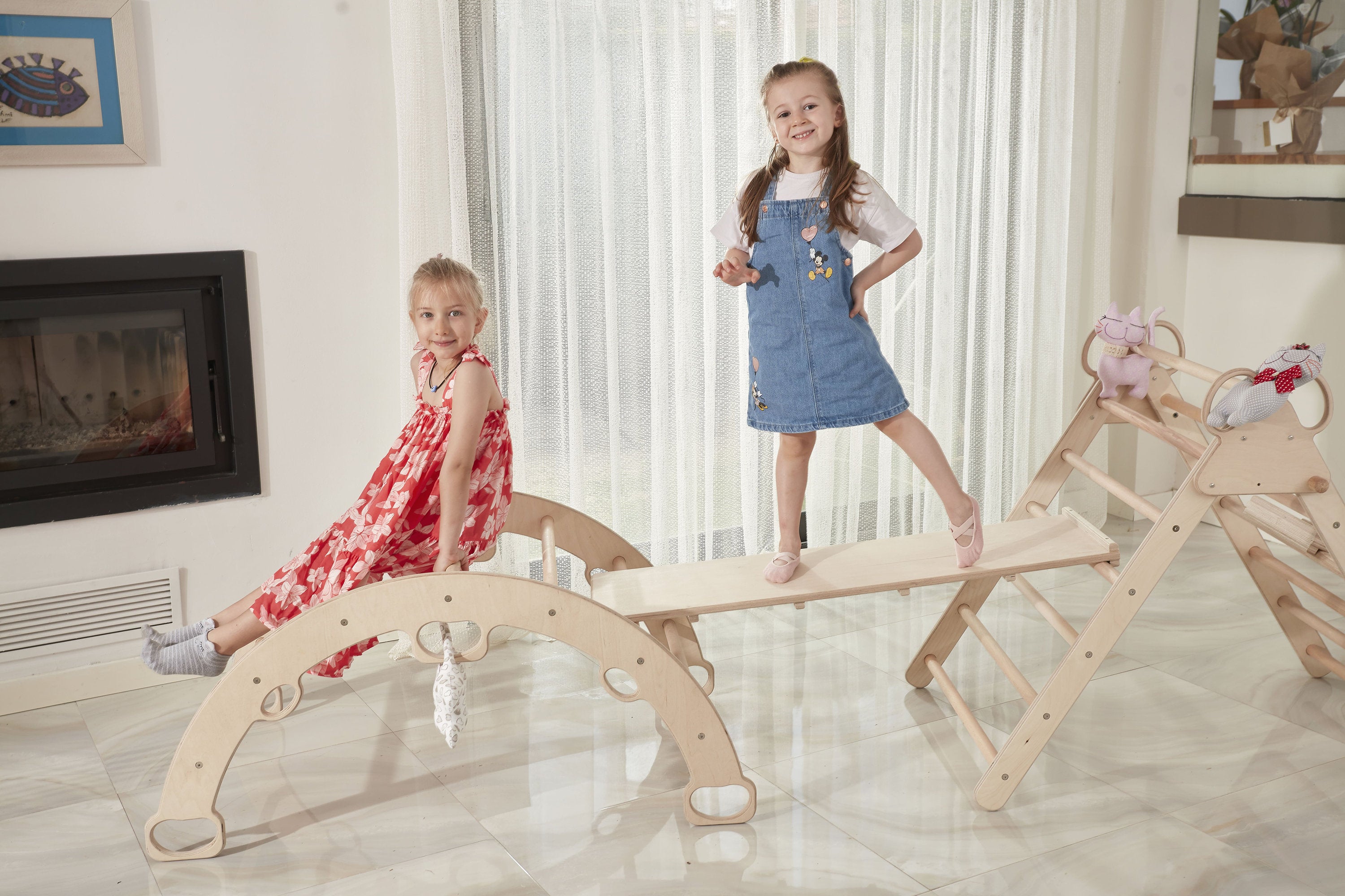 Arch Rocker Swing with Mint Green Color Pillow, Wooden Rocker Montessori Toys for Kids