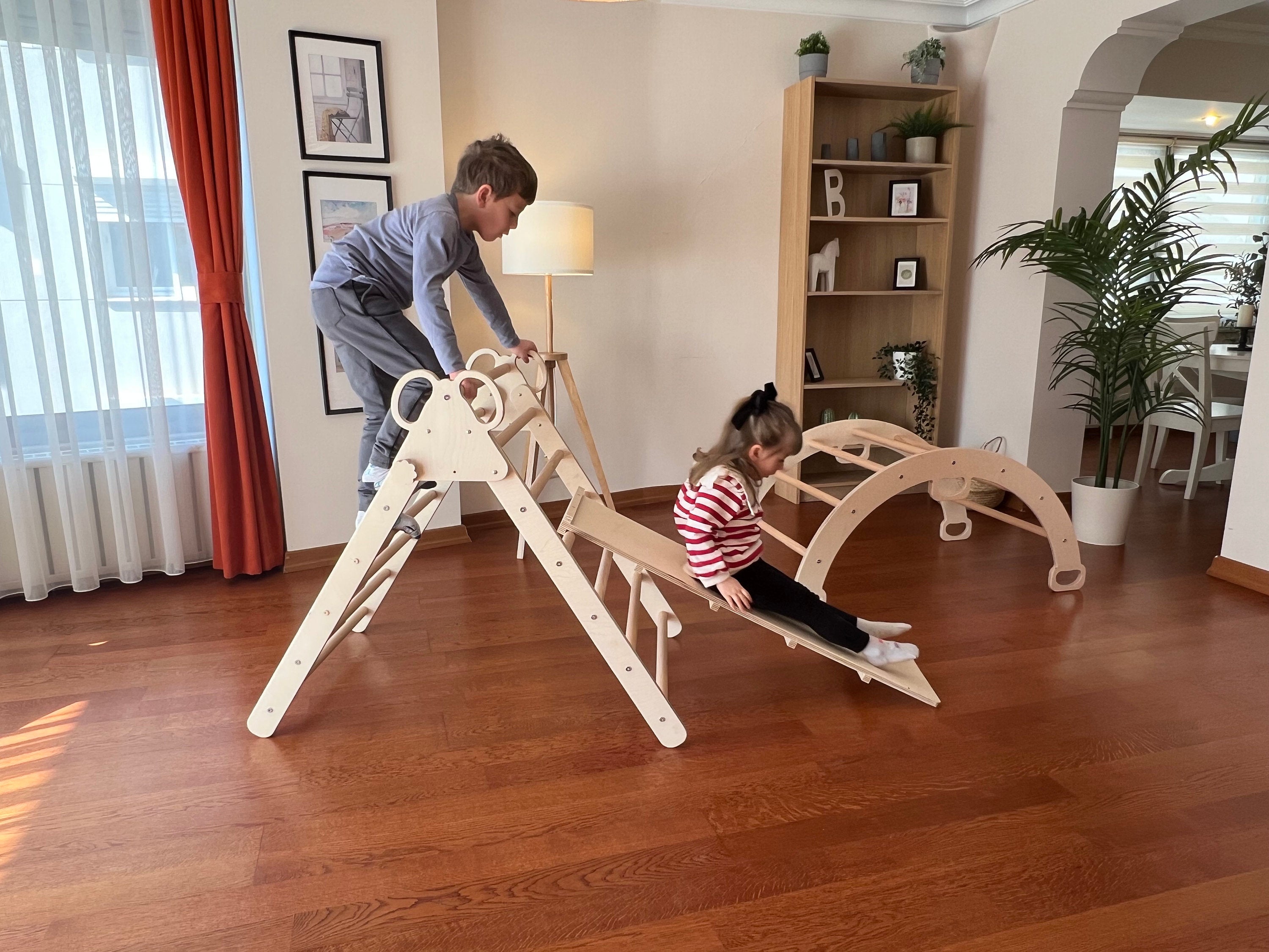 Wooden Climbing Folding Triangle and Arch set for Toy for Kids, Climbing triangle set 3in1, Montessori Baby Gym Sets