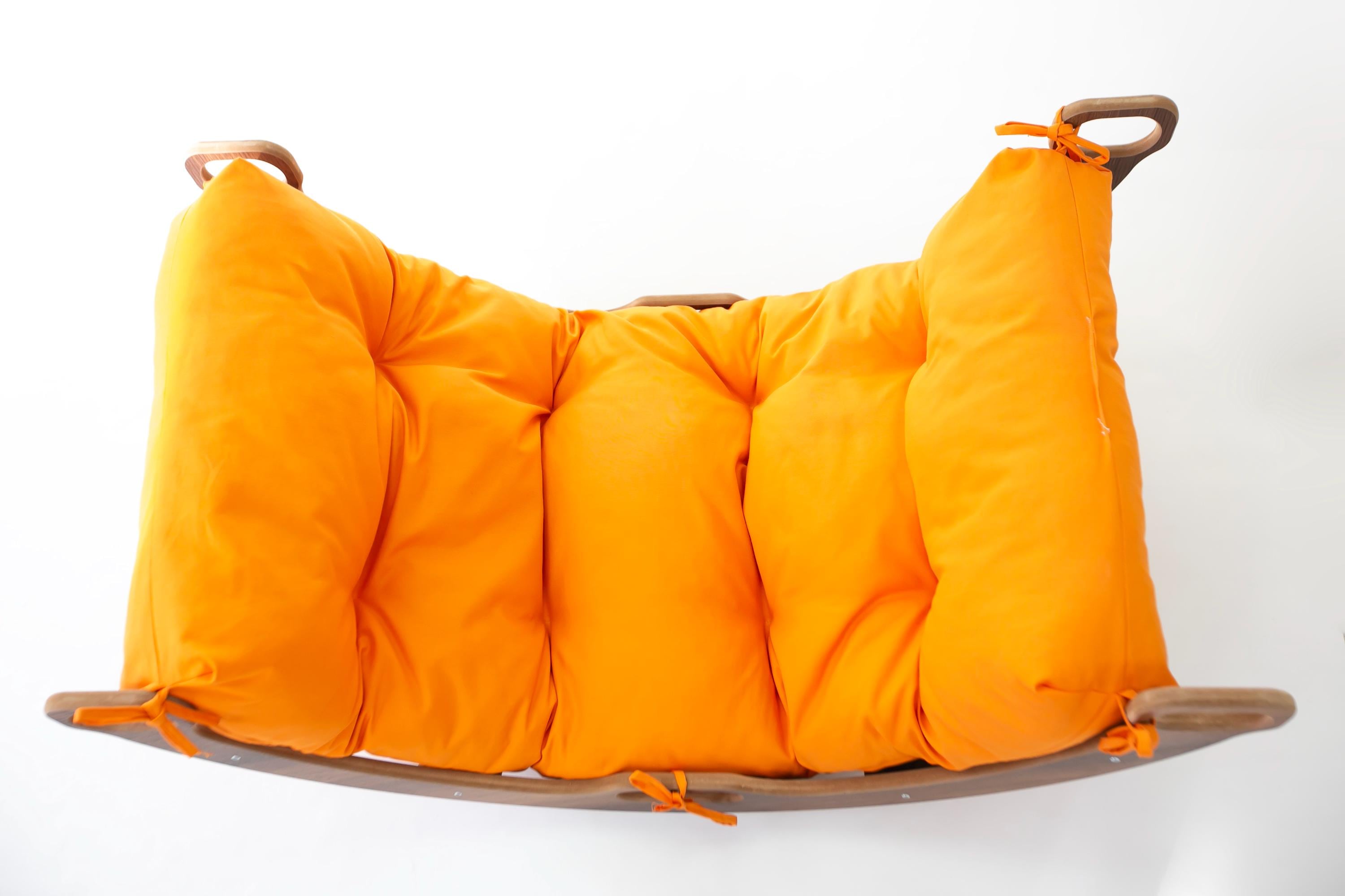 Best Price! Arch Rocker Swing, Wooden Rocker with Orange Color Pillow, Montessori Toys for Kids