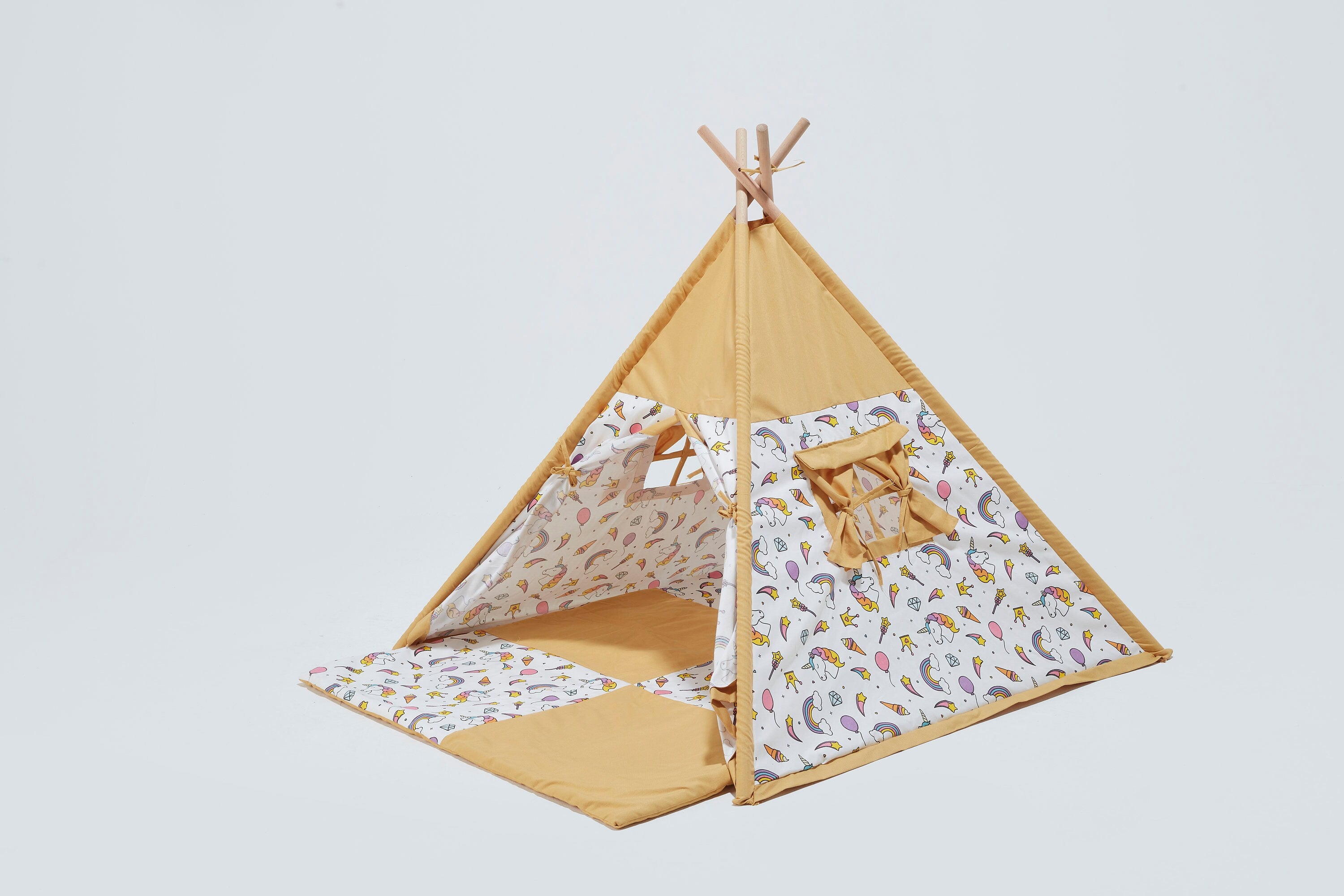 Indoor & Outdoor Unicorn Playtent and Colorful Mat, Teepee Tent for Baby