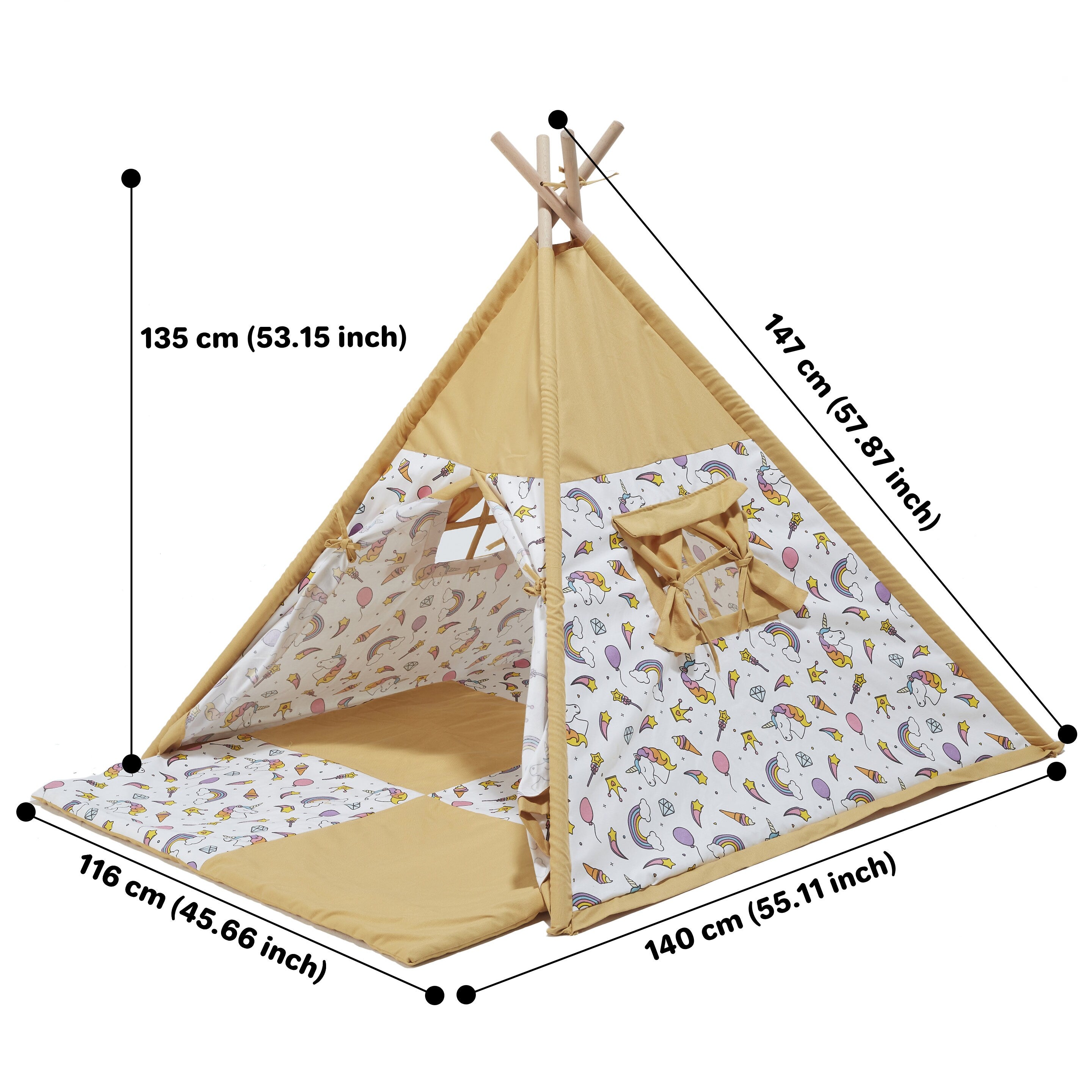 Indoor & Outdoor Unicorn Playtent and Colorful Mat, Teepee Tent for Baby