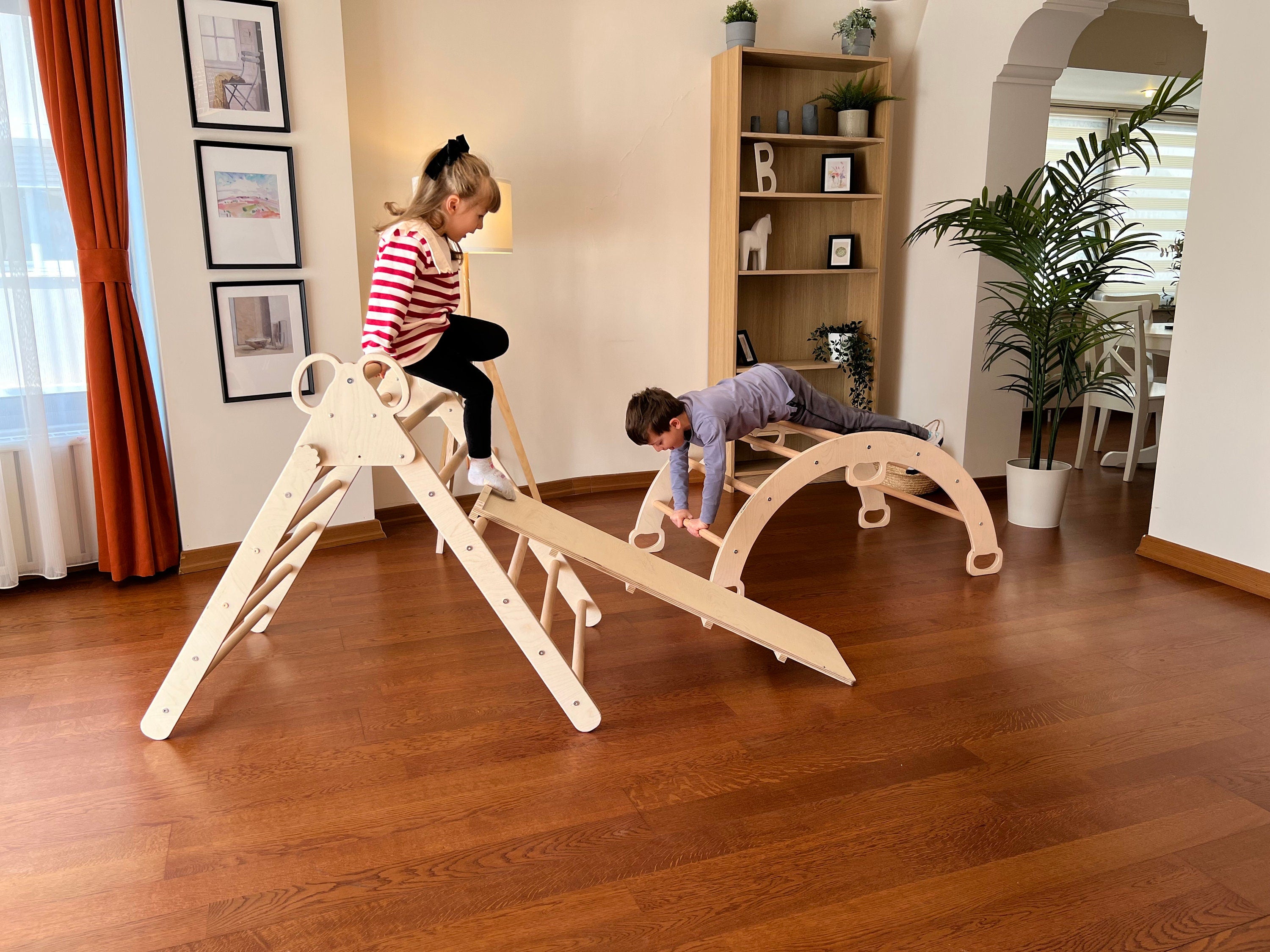Wooden Climbing Folding Triangle and Arch set for Toy for Kids, Climbing triangle set 3in1, Montessori Baby Gym Sets