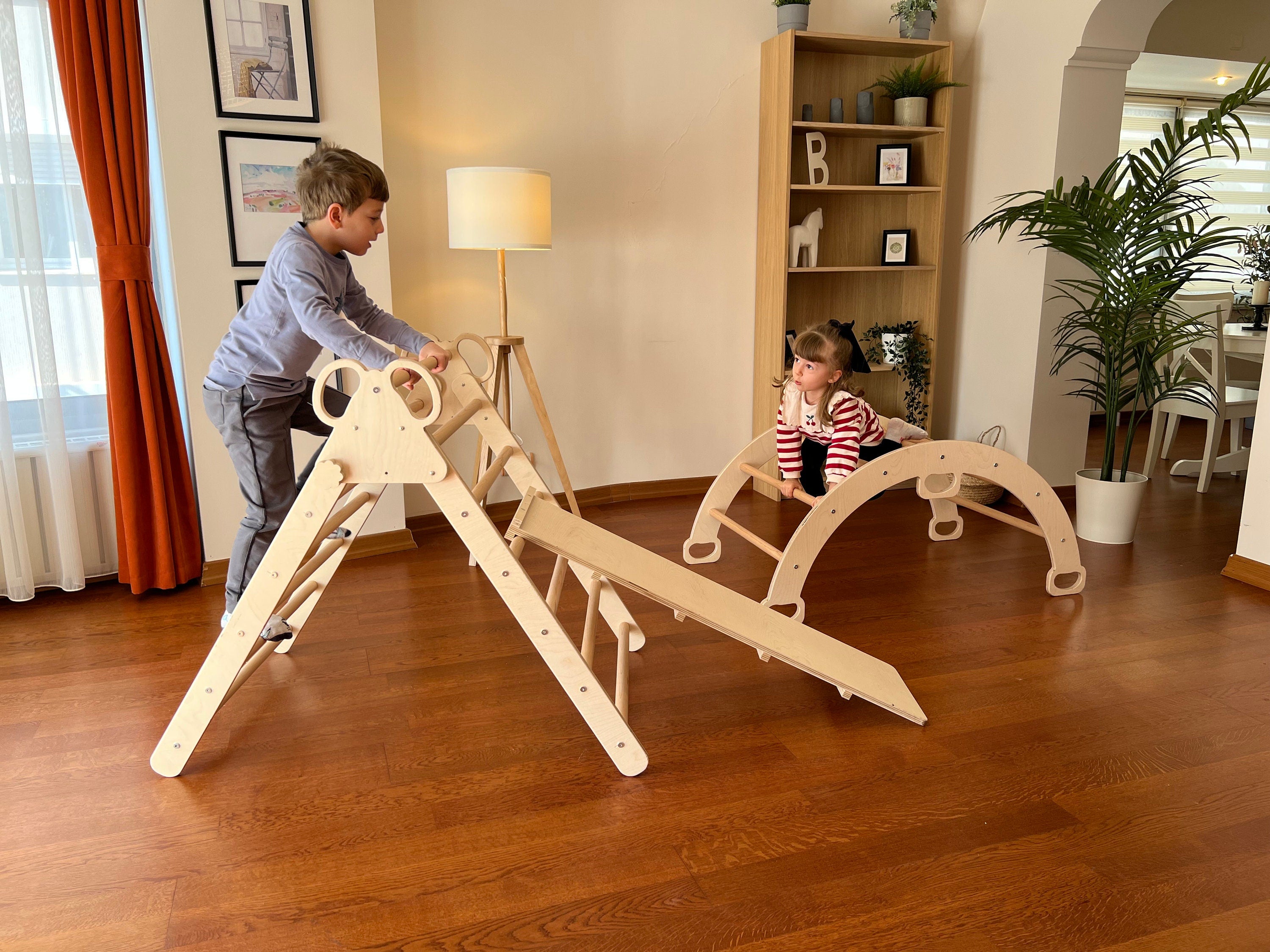 Wooden Climbing Folding Triangle and Arch set for Toy for Kids, Climbing triangle set 3in1, Montessori Baby Gym Sets