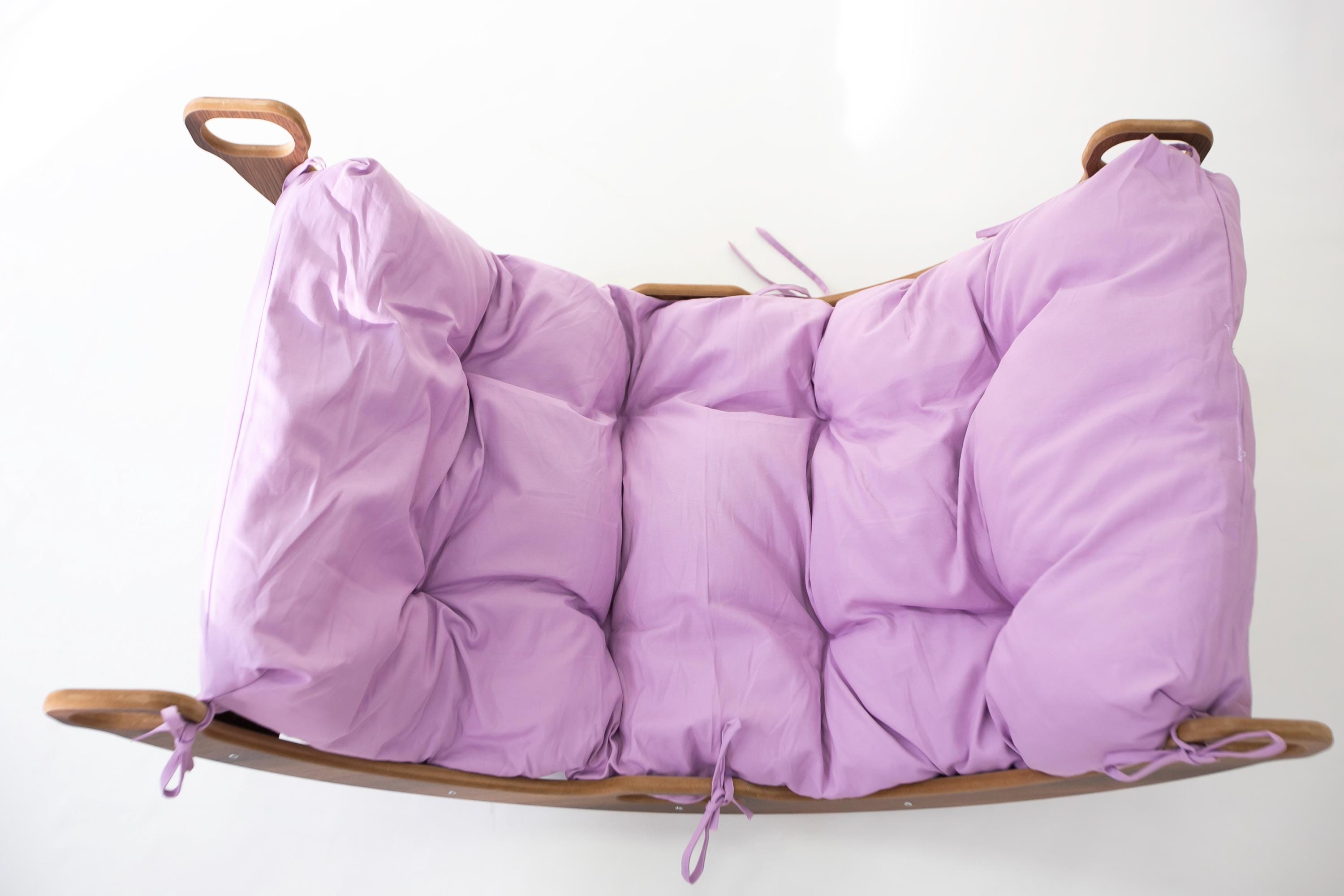 Best Price! Wooden Rocker with Purple Color Pillow, Arch Rocker Swing, Montessori Toys for Kids