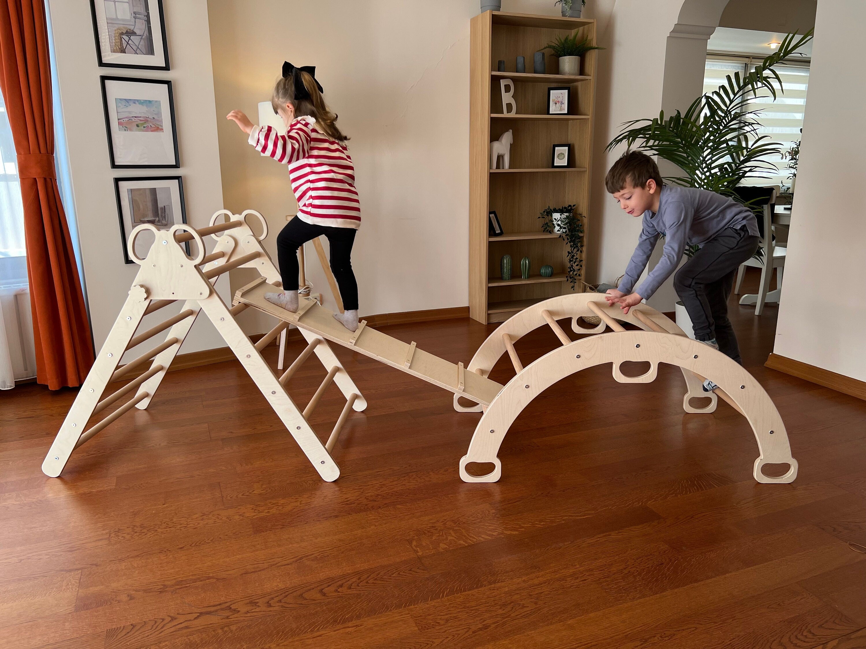 Wooden Climbing Folding Triangle and Arch set for Toy for Kids, Climbing triangle set 3in1, Montessori Baby Gym Sets