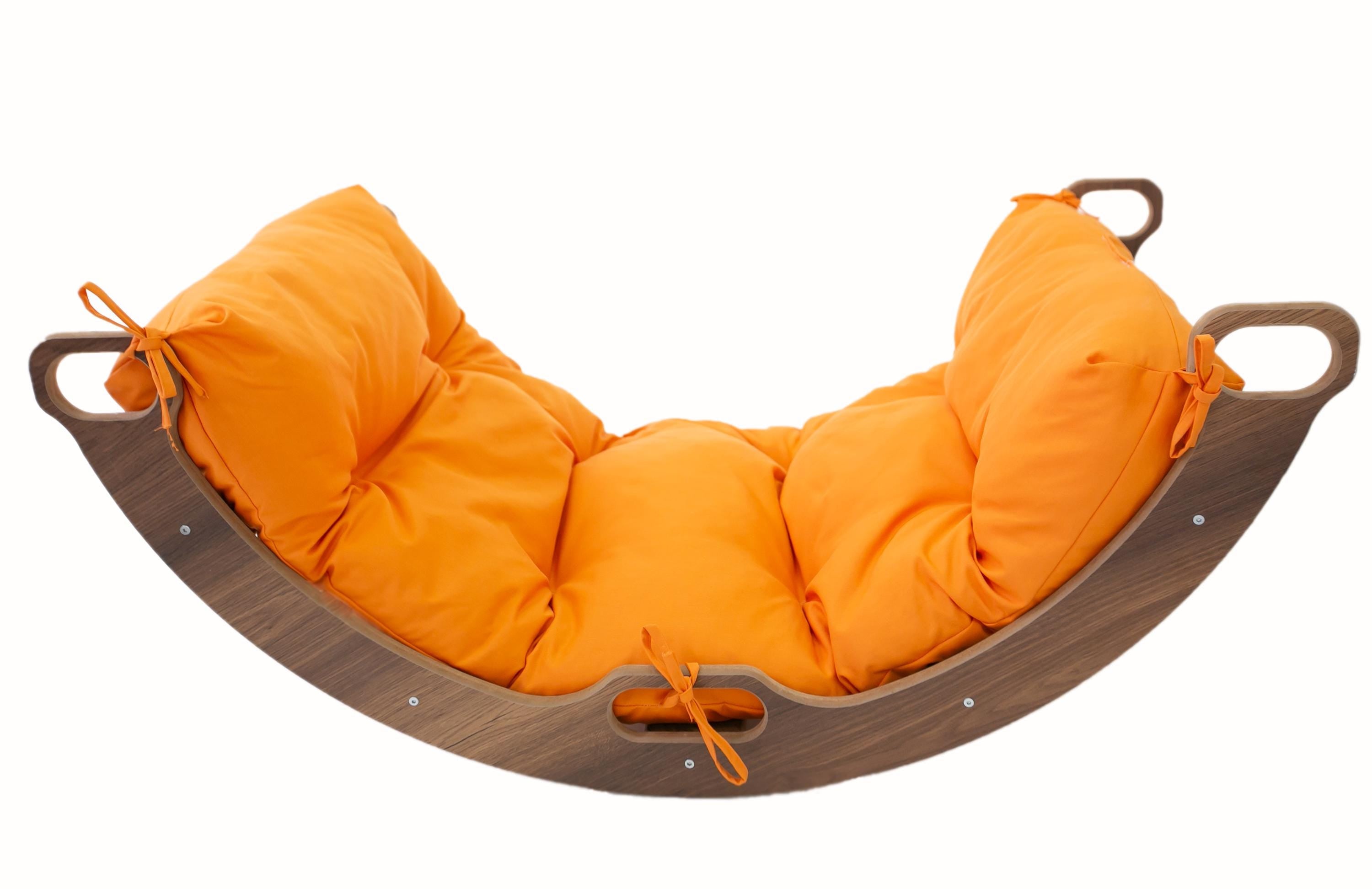 Best Price! Arch Rocker Swing, Wooden Rocker with Orange Color Pillow, Montessori Toys for Kids