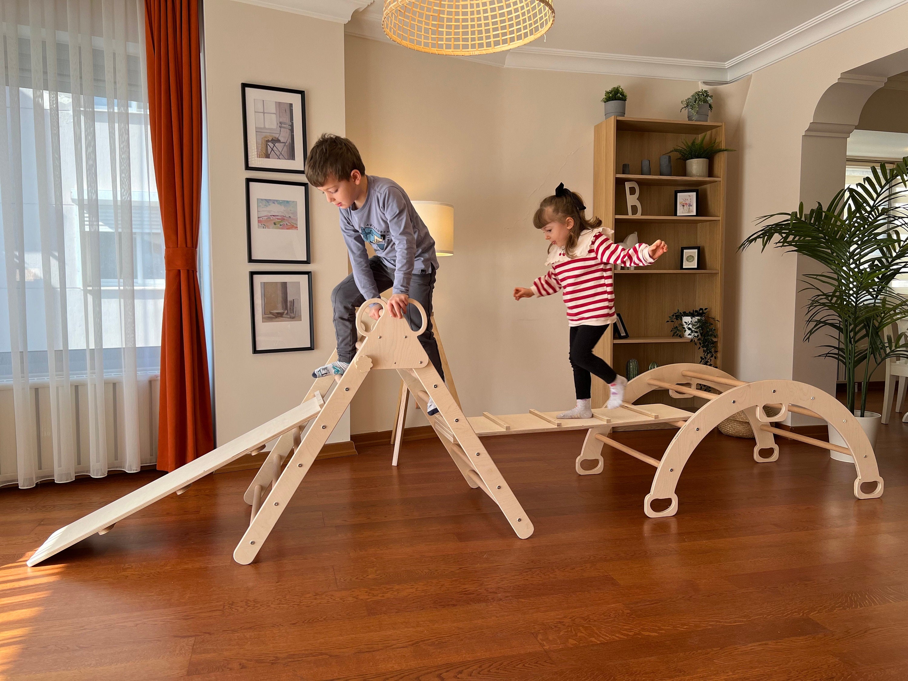 Wooden Climbing Folding Triangle and Arch set for Toy for Kids, Climbing triangle set 3in1, Montessori Baby Gym Sets