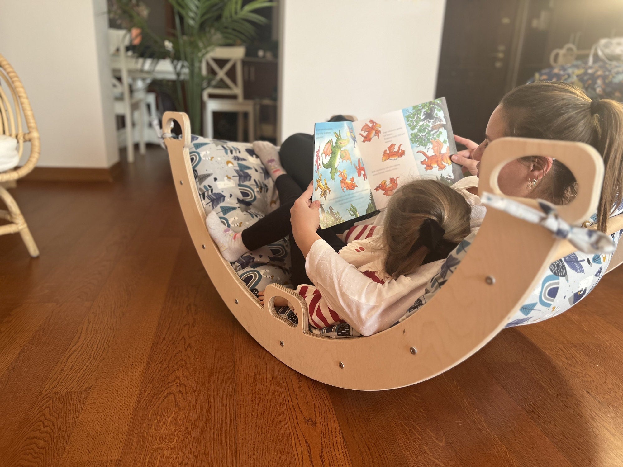 Wooden Climbing Arch Swing with Playtime in the forest design Pillow